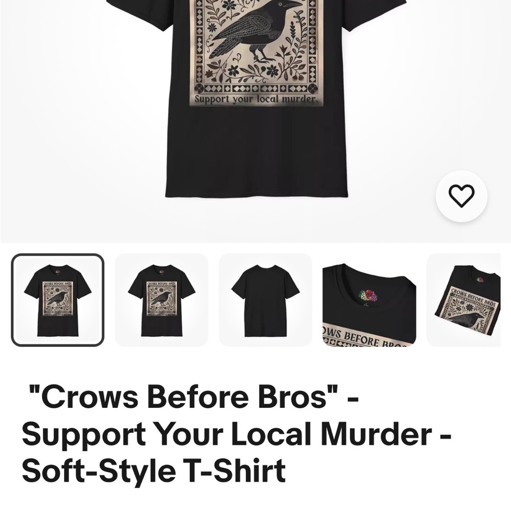 Crows Before Bros T-Shirt Trending Unisex one size NWOT - Picture 6 of 10